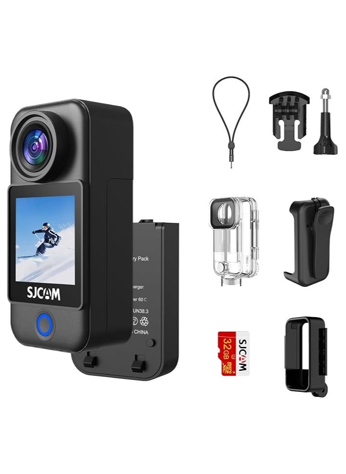 SJCAM SJCAM C300 Pocket Action Camera,4K Body Camera, Stabilization, Waterproof, Touch Screen, Small Wearable, Mini POV Camera, Removable Dual Battery, with Helmet Mount Kits, Black  - Image 1