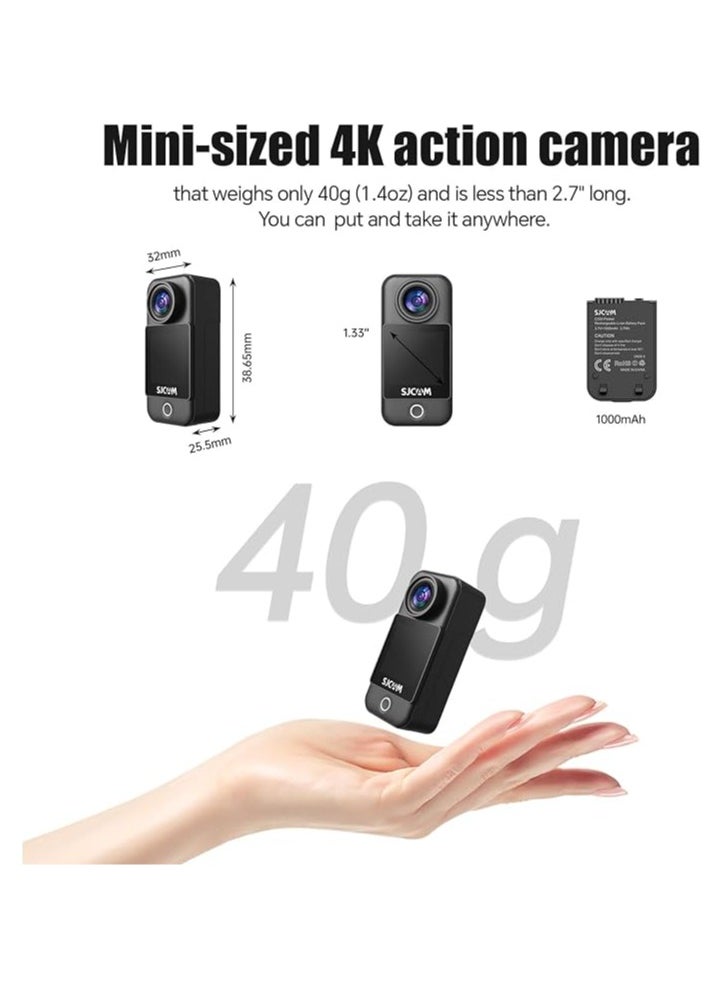 SJCAM SJCAM C300 Pocket Action Camera,4K Body Camera, Stabilization, Waterproof, Touch Screen, Small Wearable, Mini POV Camera, Removable Dual Battery, with Helmet Mount Kits, Black  - Image 2