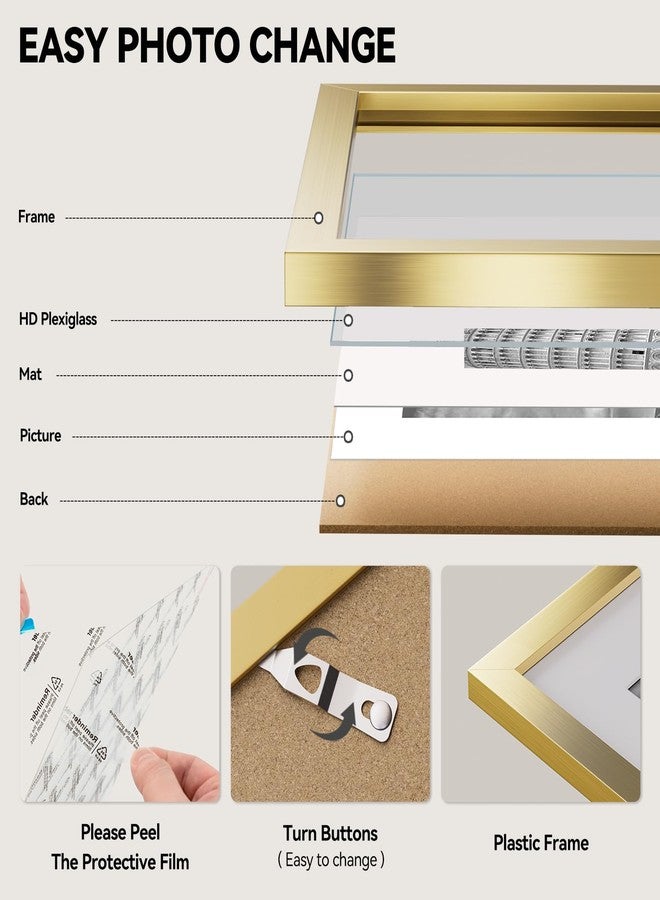 HappyHapi 8.5x11 Picture Frames Gold, 1 Pack Simple Designed Photo Frame for Wall Mount & Table Top Display - Image 5