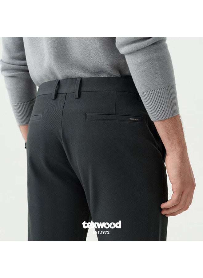 Texwood Apple Men's Casual High Elastic Modal Straight Leg Wrinkle-resistant Soft Breathable Slim Pants Dark Gray 33 - Image 2