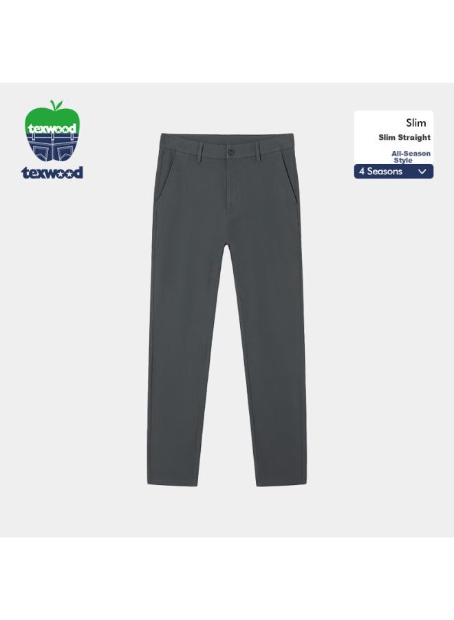 Texwood Apple Men's Casual High Elastic Modal Straight Leg Wrinkle-resistant Soft Breathable Slim Pants Dark Gray 33 - Image 5