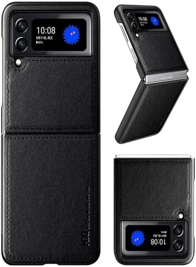 Next Next Store Leather Case Back Cover Compatible with Samsung Galaxy Z Flip 5 Leather Case Protects Your Phone from Bumps and Scratches (Black)