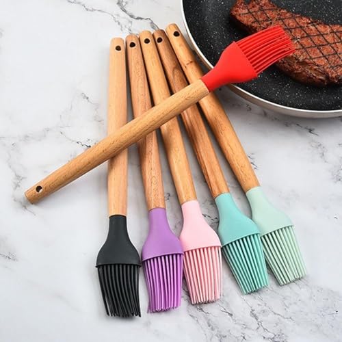 faas Silicone Wooden Spatula & Silicon Brush Set for Cooking Wooden Handle Pack of 2 (Color As per Stock Availability) - Image 5