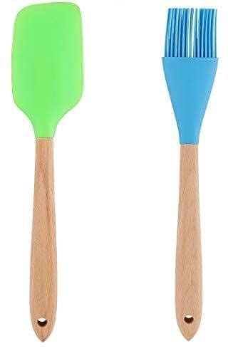 faas Silicone Wooden Spatula & Silicon Brush Set for Cooking Wooden Handle Pack of 2 (Color As per Stock Availability) - Image 1
