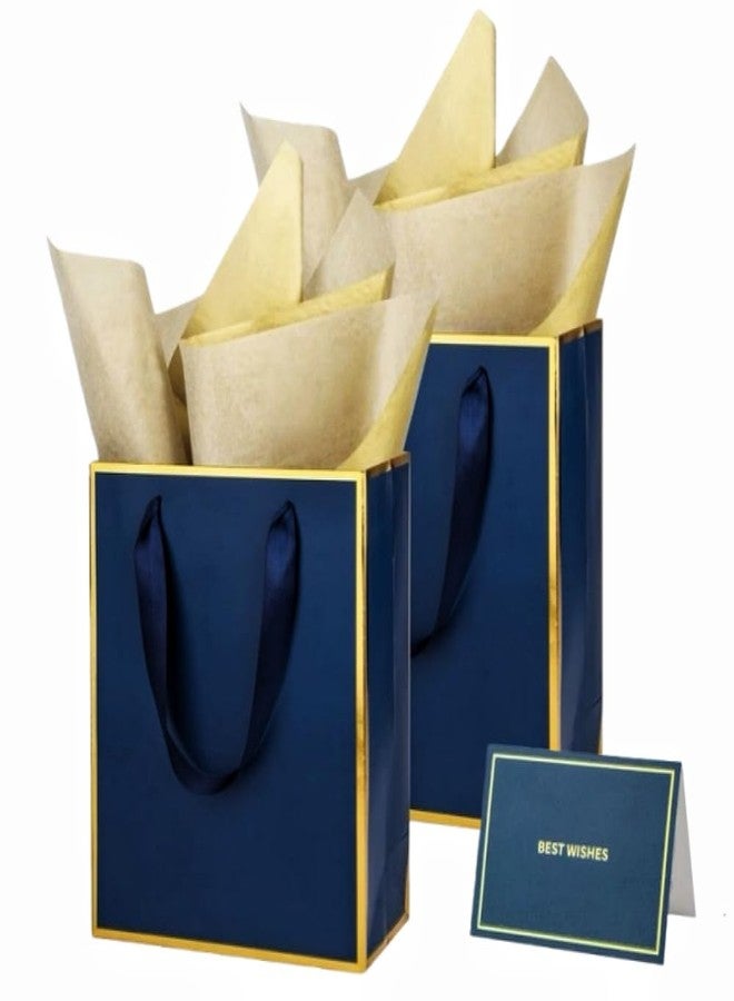 UoeRing 12 Pack Thank You Gift Bags with Handles 9.5x7.5x3.75 inch Gift Bags Medium Size Gift Bag with Tissue Paper and Card for Wedding Birthday Bridesmaid Holidays Mother's Day (Navy Blue - Image 1