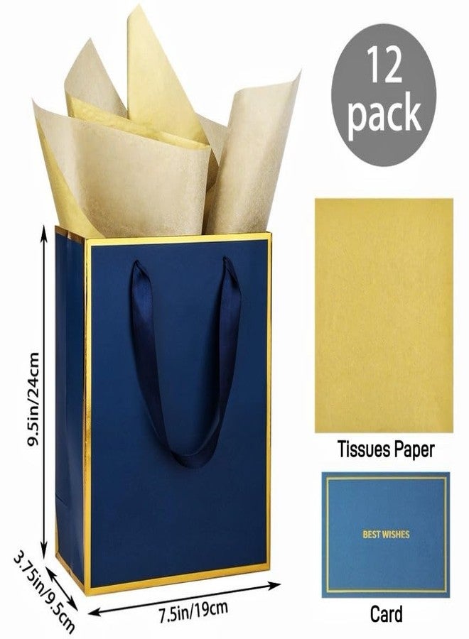UoeRing 12 Pack Thank You Gift Bags with Handles 9.5x7.5x3.75 inch Gift Bags Medium Size Gift Bag with Tissue Paper and Card for Wedding Birthday Bridesmaid Holidays Mother's Day (Navy Blue - Image 2