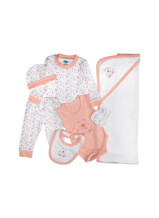 Babies Basic 7 Piece Unisex 100% Cotton Gift Set Include Bib, Blanket, Mitten, Cap, Romper, Top And Bottom Set, Pink  - Image 4