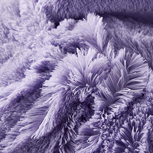 Uhamho Faux Fur Velvet Fluffy Bedding Duvet Cover Set Down Comforter Quilt Cover with Pillow Shams, Ultra Soft Warm (Lilac, Queen) - Image 3