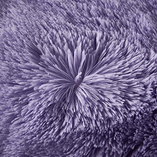 Uhamho Faux Fur Velvet Fluffy Bedding Duvet Cover Set Down Comforter Quilt Cover with Pillow Shams, Ultra Soft Warm (Lilac, Queen) - Image 4