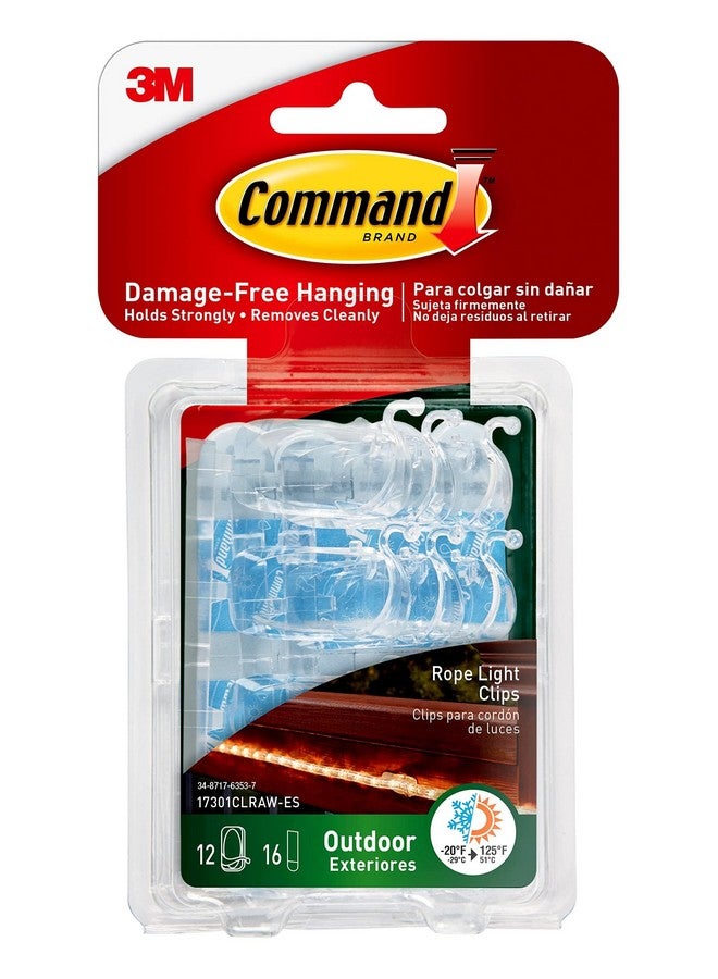 Command Command Outdoor Rope Light Clips, 12 Hooks and 16 Command Strips, Damage Free Hanging Christmas Decorations with Weather Resistant Strips, Wall Clips for Hanging Outdoor Lights and Cable Management  - Image 1