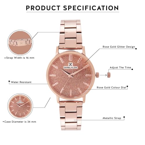 Daniel Klein Analog Glitter Rose Gold Round Dial Water-Resistant Wrist Watch for Women Girls, Ladies - DK11800-4 - Image 5