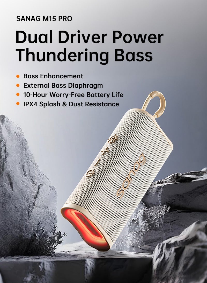 sanag M15 Portable Speaker, Dual 10W Wide Soundstage, Expert-Tuned Bass, 10-Hour All-Day Playback, IPX4 Splashproof, Bluetooth 5.3, Compact Design for Outdoor and Home, White - Image 2