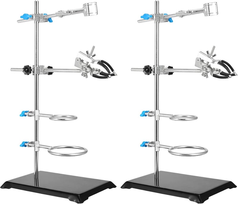 PINGEUI 2 PCS 16 Inch Lab Stand Set, Laboratory Stand Support, Lab Stand and Clamp Set with 4 Retort Rings, 2 Flask Clamp, 2 Burette Clamp for Lab, Scientific Glassware, Labware - Image 1