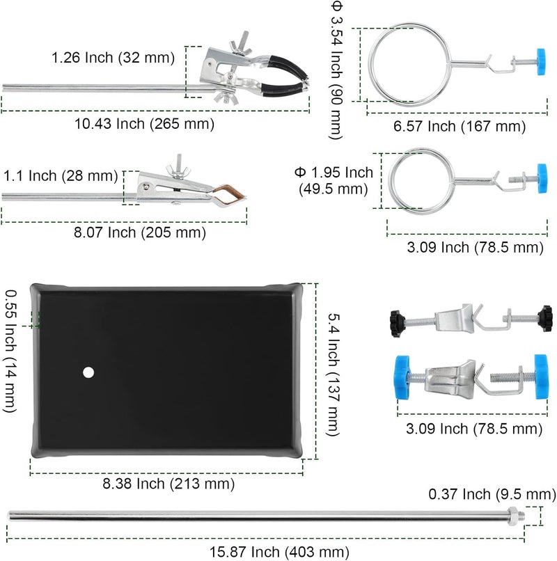 PINGEUI 2 PCS 16 Inch Lab Stand Set, Laboratory Stand Support, Lab Stand and Clamp Set with 4 Retort Rings, 2 Flask Clamp, 2 Burette Clamp for Lab, Scientific Glassware, Labware - Image 2