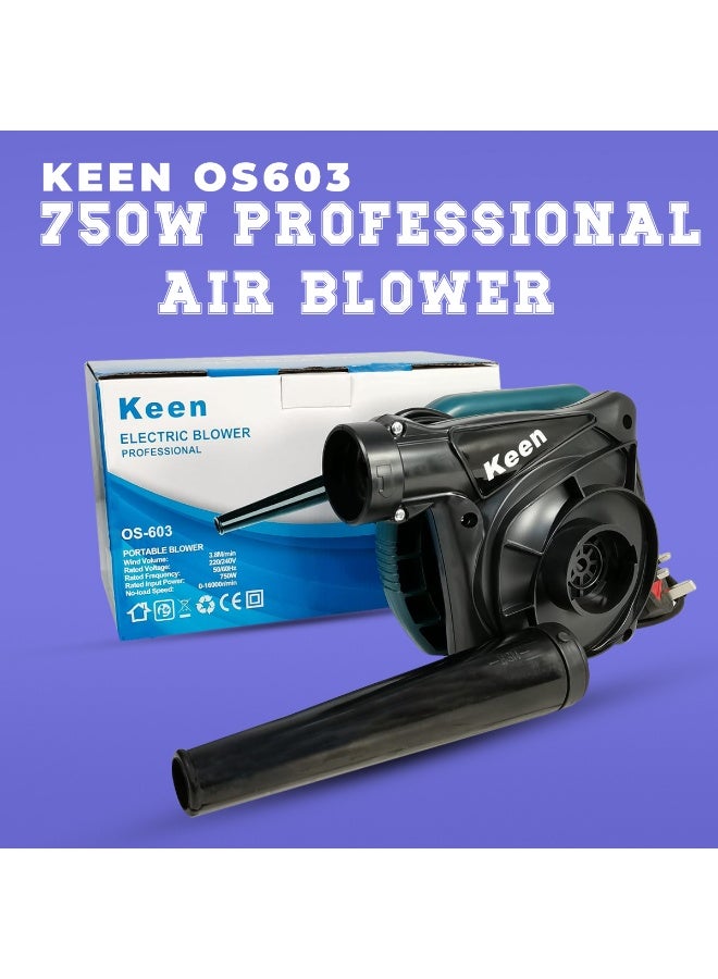 Keen OS-603 750W Electric Air Blower with Dust Blowing Nozzle, Portable High Power Air Blower for Home, Office, Workshop, Computer, Car Interior, Garage, Garden Cleaning, Dust Removal, Lightweight Handheld Cleaning Tool - Image 2