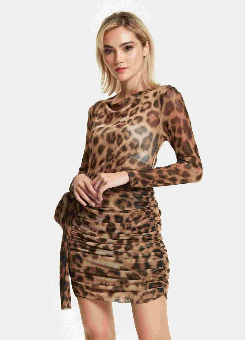 Liquorish Leopard Print Ruched Mini Dress