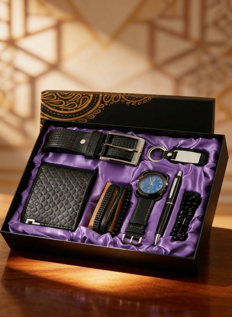 FIORICASA Men’s Premium 7-in-1 Gift Set – Belt, Wallet, Watch, Fashion Bracelets, Beaded Bracelet, Keychain & Pen - Image 1