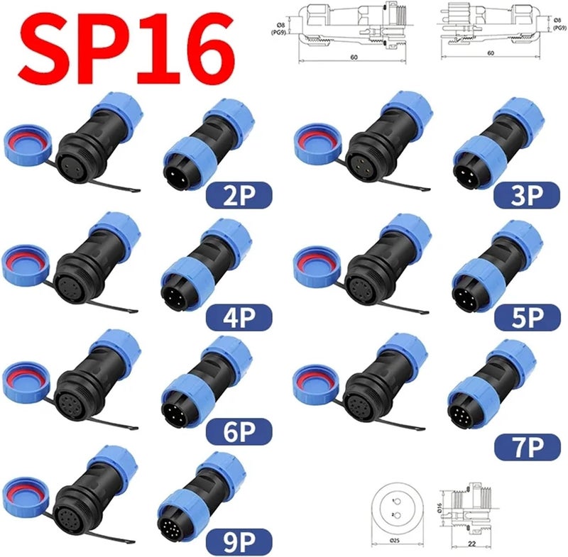 SP/13/16/17/20/21 موصل Docking و Socket SD13، 2/3/4/5/6/7/9/12 أطراف PIN، ذكرية وأنثوية، مقاومة للماء والغبار، معايير IP68 (Sp16، 5 مجموعات، ذكرية وأنثوية) _7P - Image 2