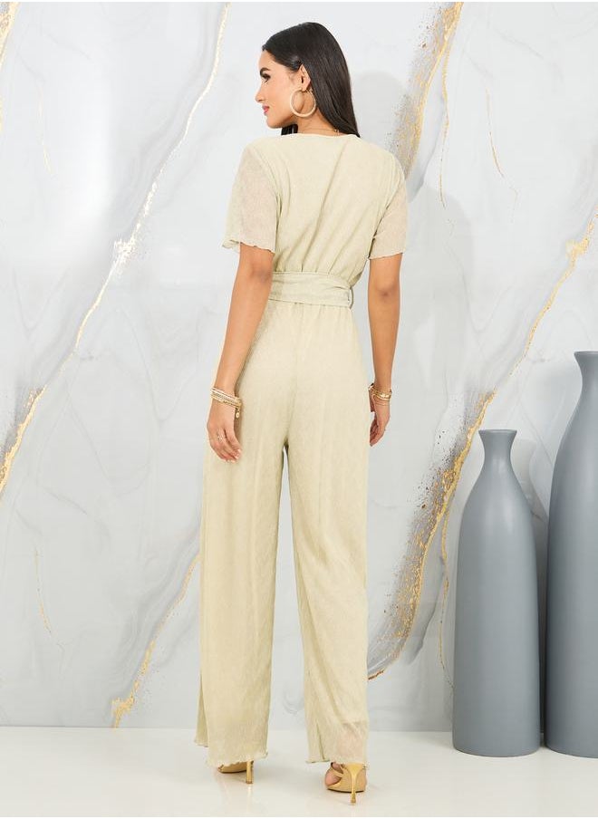 Styli - Lurex Knit Textured Wide Leg Wrap Jumpsuit - Image 1