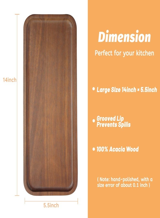 HOMKULA Acacia Wood Serving Platters and Trays - 14" x 5.5" Wooden Mini Charcuterie Boards, Small Cheese Board, Rectangle Wooden Tray for Kitchen Counter, Bathroom, Home Decor, Party (3, 14"X5.5") - Image 2