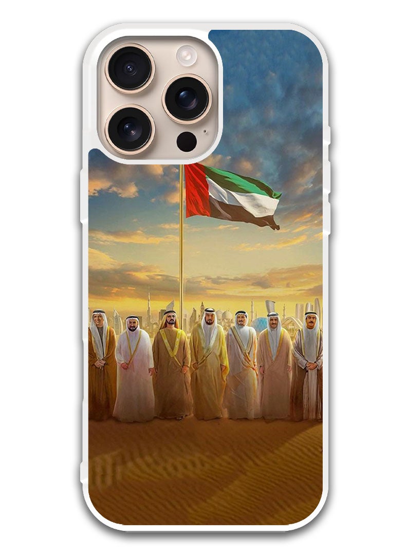 Theodor Protective Case Cover For APPLE IPHONE 16 Pro Max Uae Flag Uae Rulers (White Bumper) - Image 1