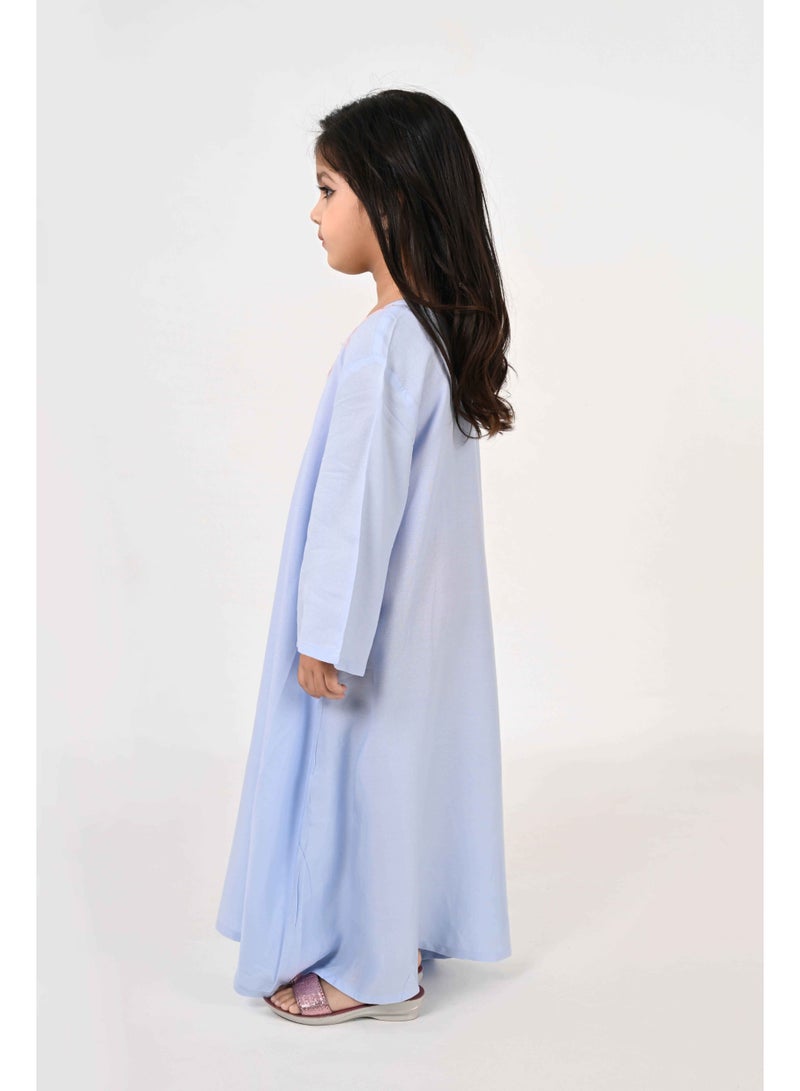 Linelle Kids Jalabiya – Blue Rayon Maxi with Full Loose Sleeves and Embroidery Detailing - Image 5