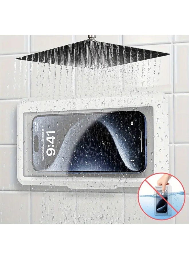 Waterproof Shower Phone Holder with 360° Rotation,Shower Phone Wall Mount Holder Bathroom Case， Adjustable Wall Mounted Phone Case with Touch Screen for Bathroom Mirror Bathtub Kitchen, Compatible with Up to 6.8" Cell Phones  - Image 1