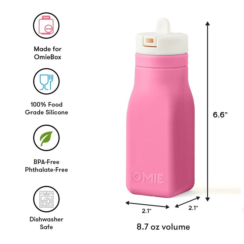 Omie OmieBox Reusable Silicone Water Bottle - 8.7 oz, Straw Top, BPA-Free & Phthalate-Free, Leak-Proof (Pink) (OmieBox Sold Separately) - Image 4