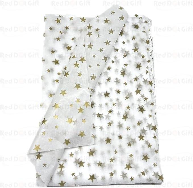 Red Dot Gift® 25 Sheets Metallic Tissue Paper, 50 * 75cm Metallic Tissue Paper for Gift Bags & Gifts Wrapping and for Christmas New Year Birthday Holiday (White with Gold) - Image 5
