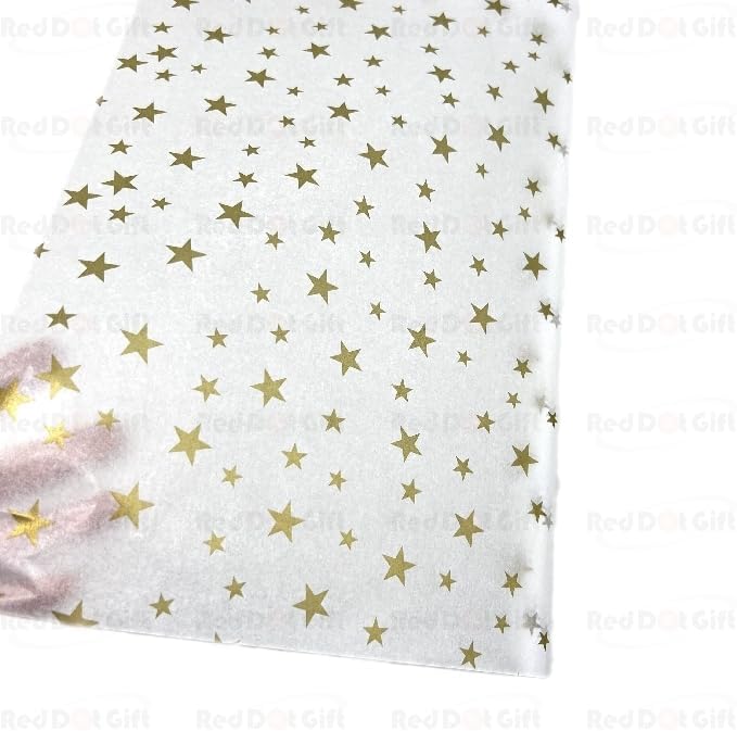 Red Dot Gift® 25 Sheets Metallic Tissue Paper, 50 * 75cm Metallic Tissue Paper for Gift Bags & Gifts Wrapping and for Christmas New Year Birthday Holiday (White with Gold) - Image 2