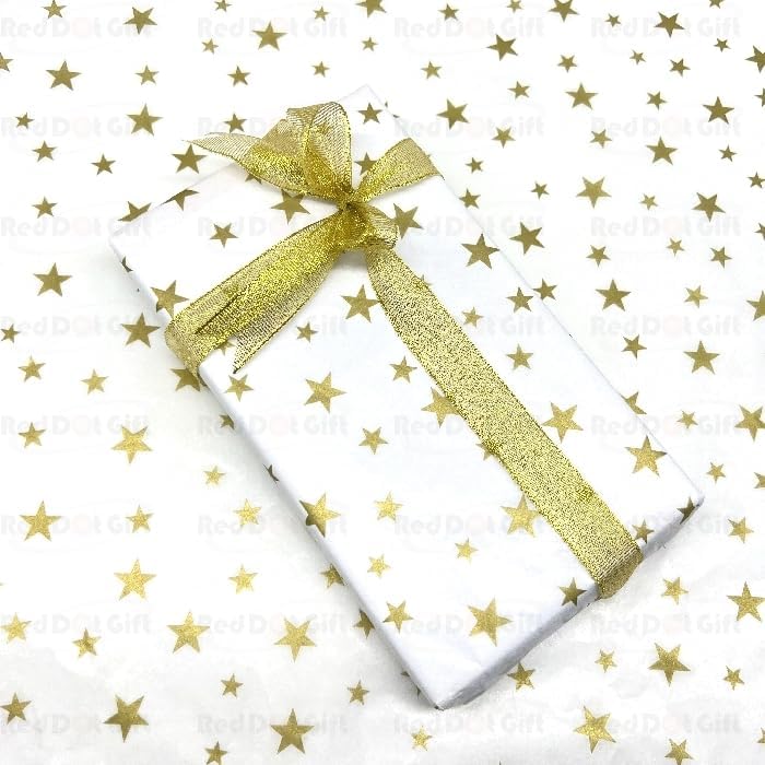 Red Dot Gift® 25 Sheets Metallic Tissue Paper, 50 * 75cm Metallic Tissue Paper for Gift Bags & Gifts Wrapping and for Christmas New Year Birthday Holiday (White with Gold) - Image 3
