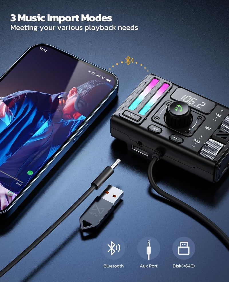 Nulaxy Bluetooth 5.3 FM Transmitter for Car with 20W PD & 18W QC, Deep Bass, Hi-Fi Stereo, Handsfree Calls, and Noise Cancellation - Image 5