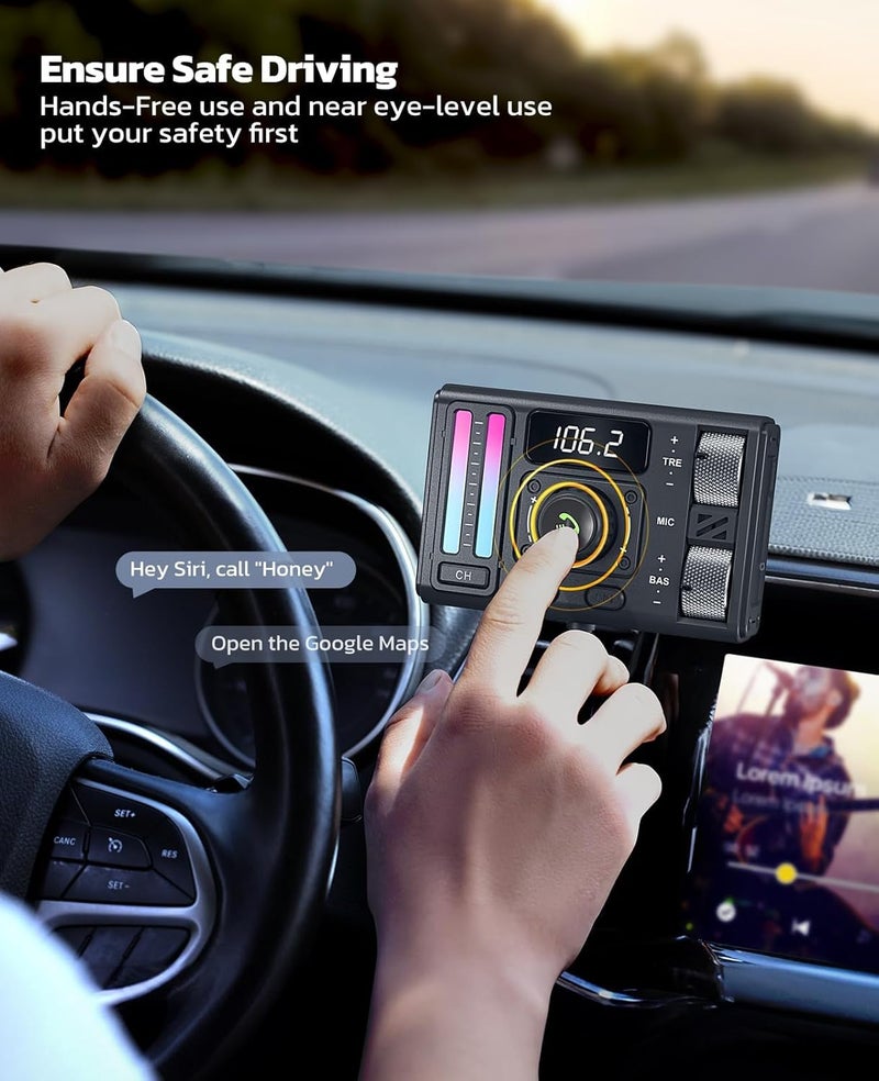 Nulaxy Bluetooth 5.3 FM Transmitter for Car with 20W PD & 18W QC, Deep Bass, Hi-Fi Stereo, Handsfree Calls, and Noise Cancellation - Image 4