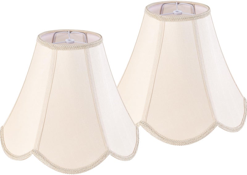 GO&SO GOSO 2 Pcs Barrel Lamp Shades Yellowish Beige Lamp Shade 6x13x106Spider Bell Lamp Shade for Floor LampsTable LampScalloped Lampshade Modern Petal Edge BraidFaux Silk FabricEasy Assembly - Image 2