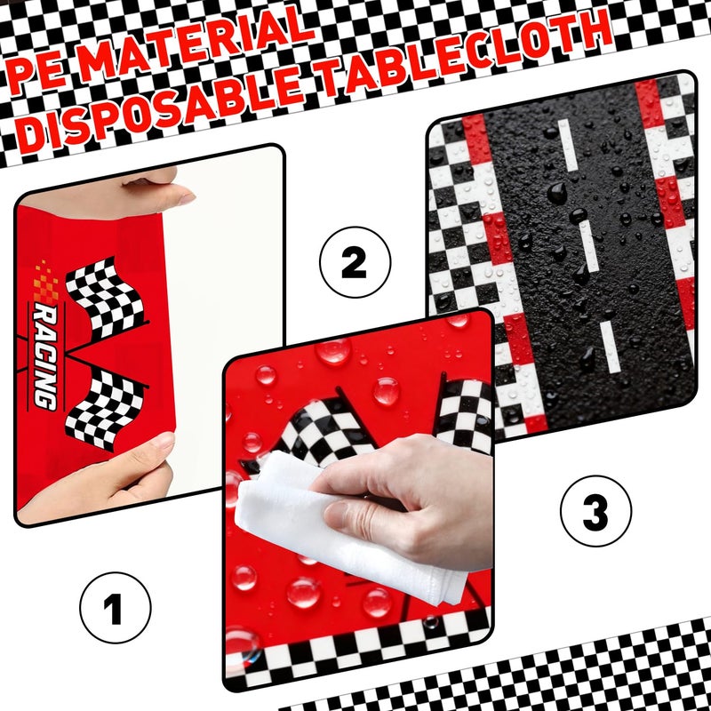 Oigco 4 Pack Racing Car Plastic Tablecloths - Cars Birthday Decorations -Checkered Tablecloth for Boys One Two Fast Birthday Decorations, 54 x 108 Inch - Image 3
