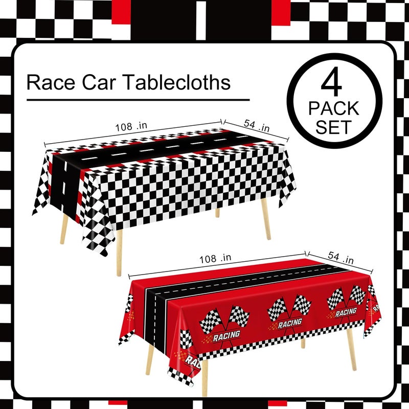 Oigco 4 Pack Racing Car Plastic Tablecloths - Cars Birthday Decorations -Checkered Tablecloth for Boys One Two Fast Birthday Decorations, 54 x 108 Inch - Image 2
