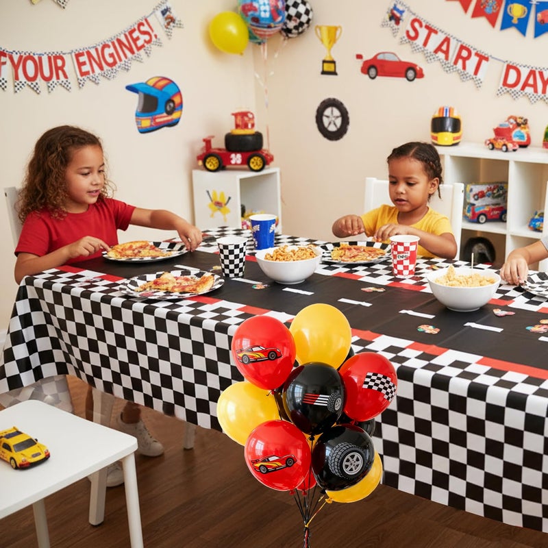 Oigco 4 Pack Racing Car Plastic Tablecloths - Cars Birthday Decorations -Checkered Tablecloth for Boys One Two Fast Birthday Decorations, 54 x 108 Inch - Image 4