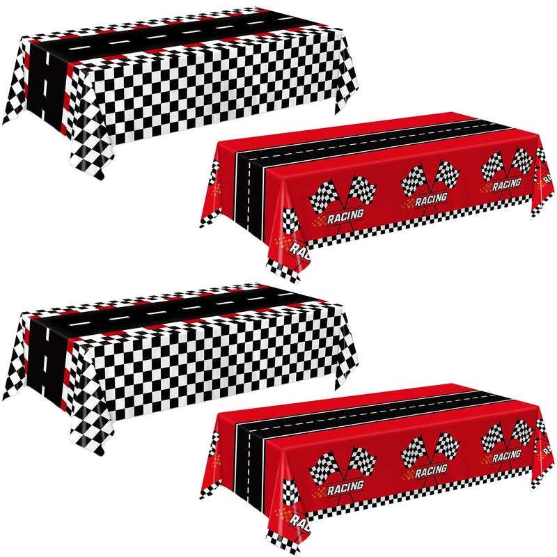 Oigco 4 Pack Racing Car Plastic Tablecloths - Cars Birthday Decorations -Checkered Tablecloth for Boys One Two Fast Birthday Decorations, 54 x 108 Inch - Image 1