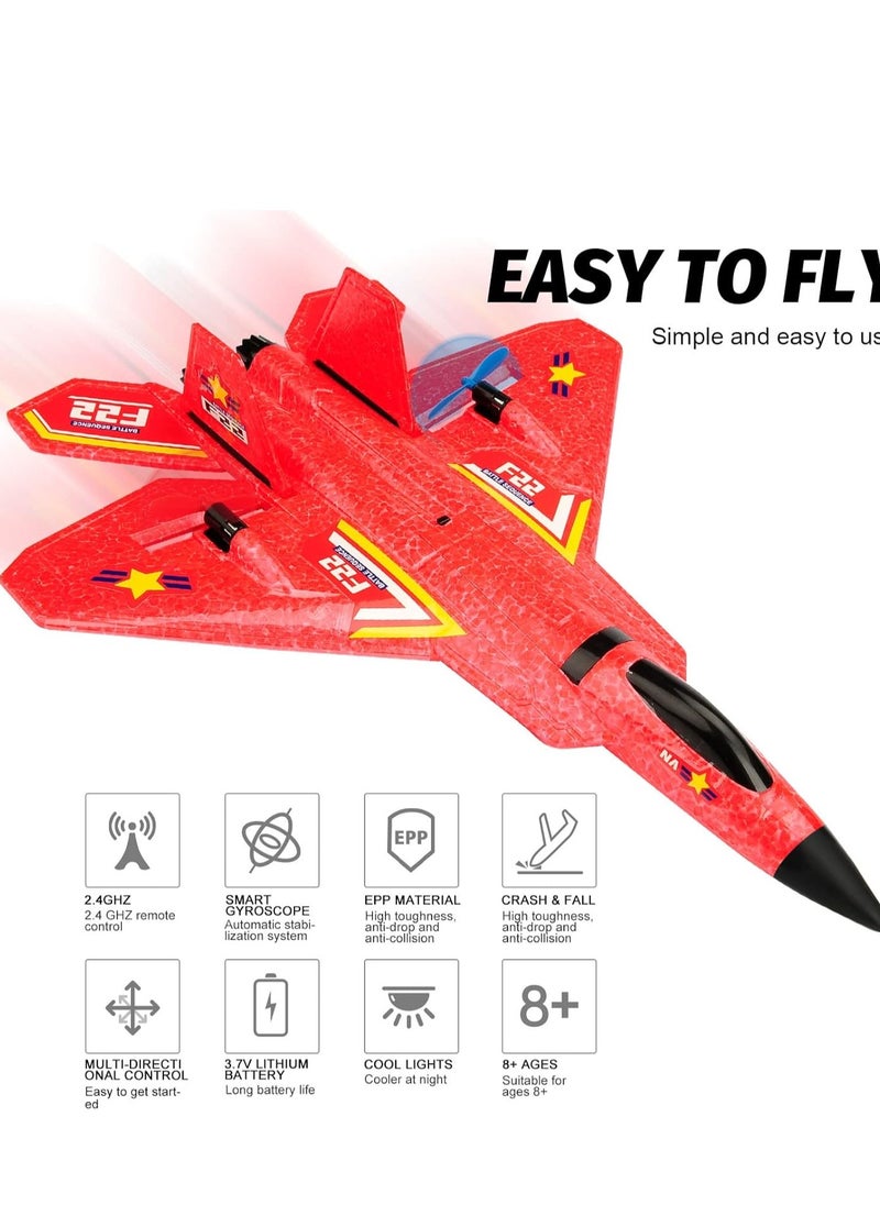 RTF F-22 Raptor Remote Control Airplane, 6-Axis Gyro 2.4GHz with Light Bar Jet Fighter Toy for Kids and Beginners (Red)  - Image 1