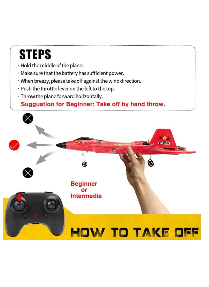 RTF F-22 Raptor Remote Control Airplane, 6-Axis Gyro 2.4GHz with Light Bar Jet Fighter Toy for Kids and Beginners (Red)  - Image 4
