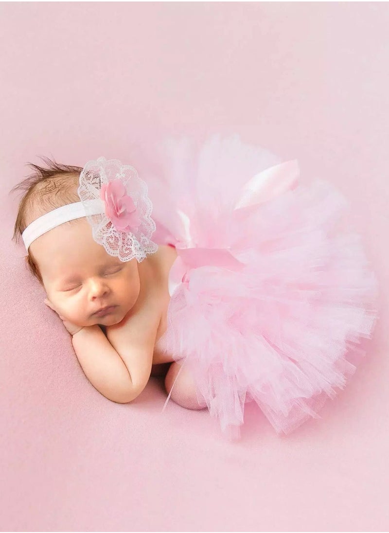 Generic Newborn Girl Bow Mesh Skirt & Headband  - Image 1