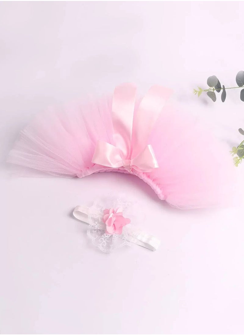 Generic Newborn Girl Bow Mesh Skirt & Headband  - Image 3