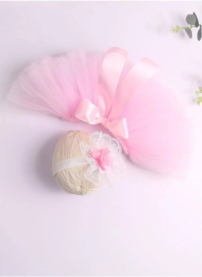 Generic Newborn Girl Bow Mesh Skirt & Headband  - Image 2