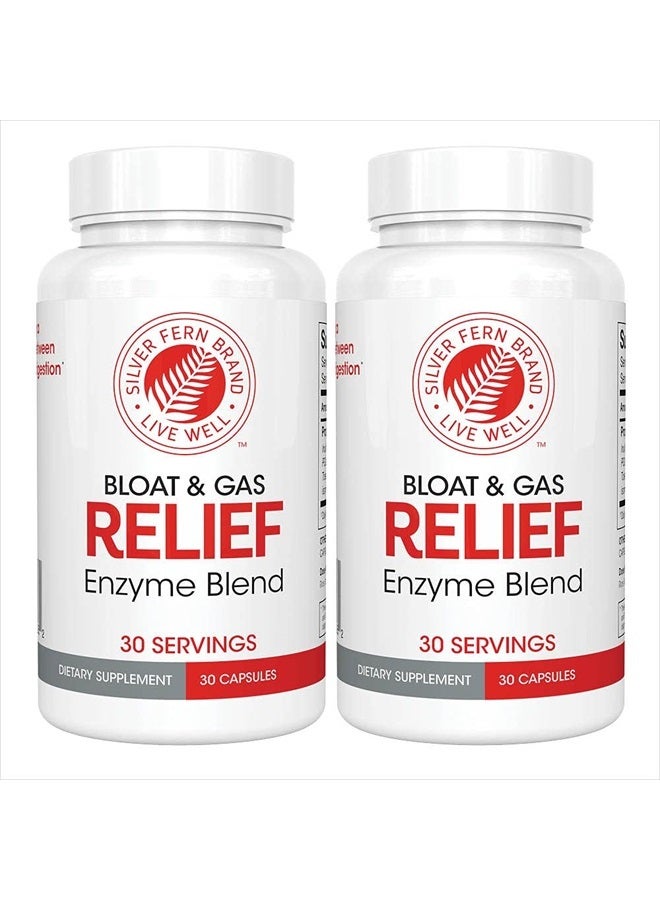 Silver Fern Bloat & Gas Relief Digestive Enzyme Blend - 2 Bottles = 60 Servings - FODMAP & Bloating Digestion Supplement with Tolerase L, Pectinase & More (2 Bottles) - Image 1