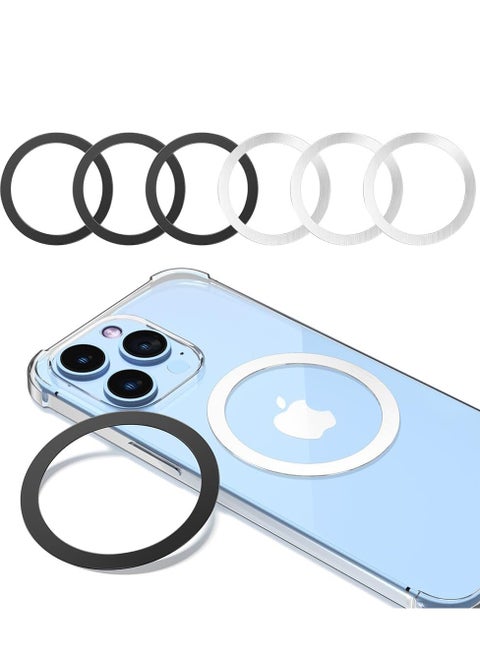6 PCS Ultra-Thin MagSafe Metal Ring Stickers – 0.4mm Magnetic Wireless Charging Adapter for iPhone, Samsung