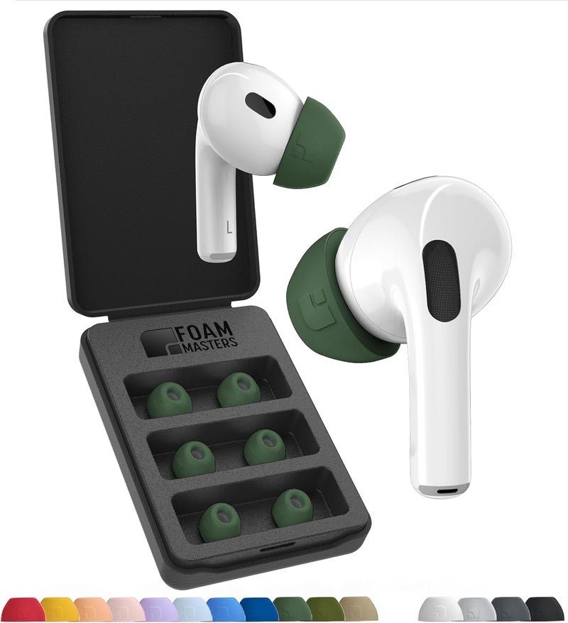 AutoLine Pro Foam Masters Ultra-Premium Memory Foam Ear Tips for AirPods Pro 1st & 2nd Gen | 3 Pairs | New Ver. | Secure Fit | Super Comfort | Better Noise Cancel | Replacement Buds (Medium, Forest Green) - Image 1