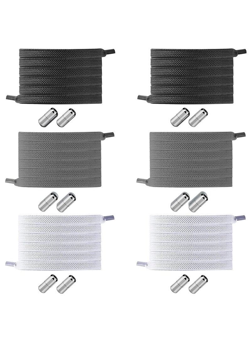 SYOSI 6 Pairs No Tie Elastic Laces with Quick Release, Elastic Shoelaces with Metal Clasps Buckles, Adjustable Lock Tieless Shoe Laces Replacement for Trainers Walking Hiking All Shoes for Kids Adults - Image 1