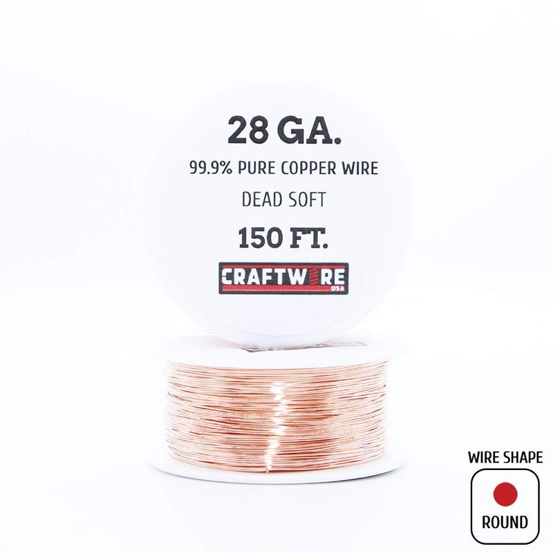 Craftwire USA Solid Bare Copper Wire Round,Bright,Dead Soft,150 Feet 28 Gauge (Choose 25 to 100 Ft,10 to 30 Ga.),28 Gauge-150 Feet Spool - Image 2