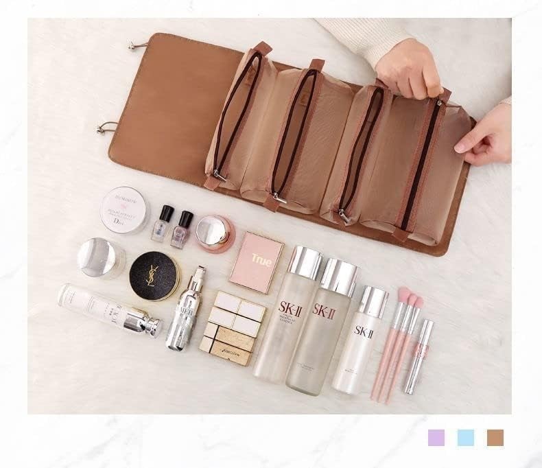 SPRADE Nylon 4 in 1 Large Capacity Cosmetic Mesh Bag/Makeup Organizer/Toiletry Pouch for Men and Women/Portable Travel Bag/Makeup Essentials/Travel Accessories by (Khaki) - Image 2