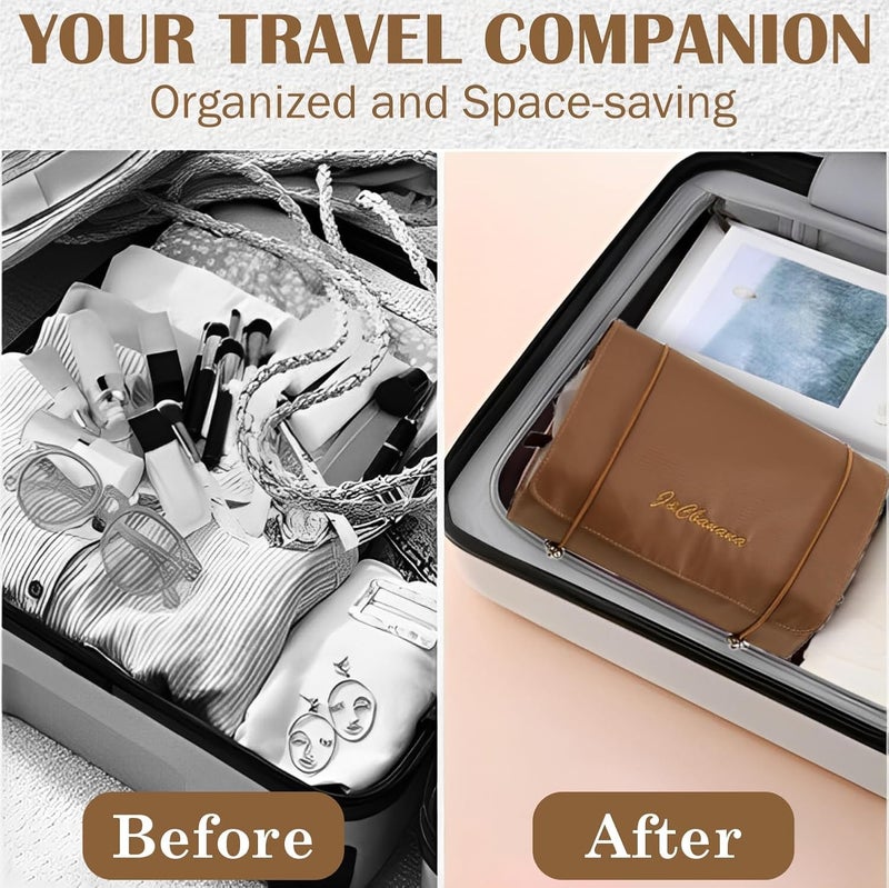 SPRADE Nylon 4 in 1 Large Capacity Cosmetic Mesh Bag/Makeup Organizer/Toiletry Pouch for Men and Women/Portable Travel Bag/Makeup Essentials/Travel Accessories by (Khaki) - Image 3